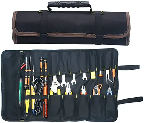 Bolsa de Herramientas Portátil 22 Bolsillos 600D Oxford lona Bolsa de Herramientas Enrollable Grande Bolsa Organizadora, Fácil Almacenamiento y Portátil Mejor para Artesanía Handymen Repairmen,negro  