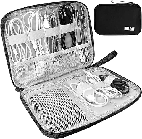 Bolsa Organizadora de Accesorios para Electrónica, Bolsa Organizadora de Cable de Viaje, Bolsa Universal para Dispositivos de Viaje para Unidad de Cable USB, Tarjeta SD, Cargador de Disco duro (Negro)  