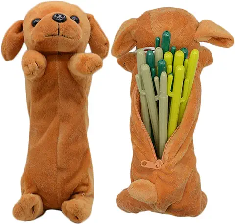 Bolso de la Pluma del Lápiz de la Forma del Perro 3D, Regalos Suaves Lindos del Juguete de la Felpa para los Niños (Golden Retriever)  