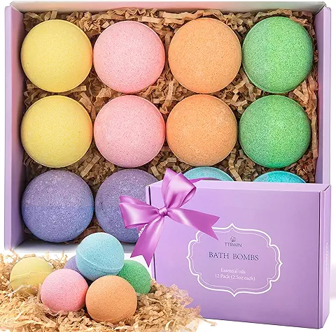 Bombas de Baño, TTRWIN 12 Fizzy Bubble Bath Bath Bombs, Kit de Bomba de Baño de spa Vegano Natural Orgánico con Diferentes Aceites Esenciales Orgánicos  