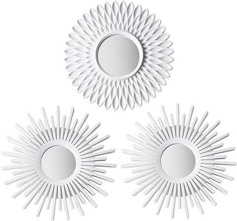 BONNYCO Espejos Pared Decorativos Blancos Pack 3 Espejos Decorativos Ideales para Decoracion Casa, Habitación y Salón | Espejos Redondos Pared Regalos Originales para Mujer | Decoracion Pared  