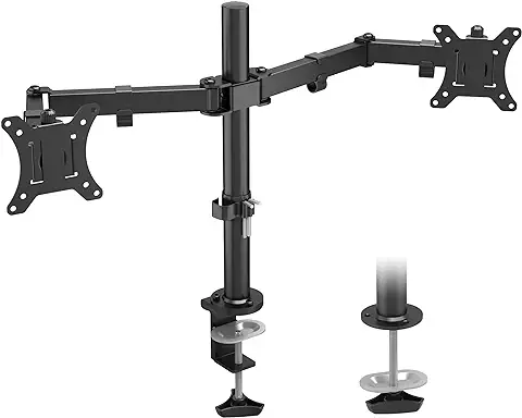 BONTEC - Soporte de pantalla, para 2 monitores de ordenador de 13-32 pulgadas, regulable en altura, inclinable y giratorio, carga máxima de 10 kg por brazo, 2 opciones de montaje, VESA 75/100