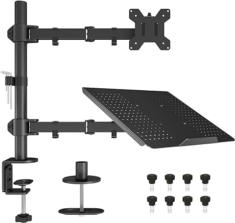 BONTEC Soporte Monitor y Portatil para Pantallas de LED LCD de 13-27 Pulgadas y Ordenador Hasta 17 Pulgadas, Brazo con Inclinable y Giratorio, VESA 75/100mm  