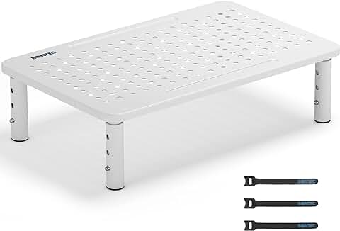 BONTEC Soporte para Monitor de Ergonómico (L368 x W231mm), Elevador de Metal de Calidad, Soporte con Tres Niveles de Altura Ajustable, Capacidad Hasta 20 kg (Blanco)  