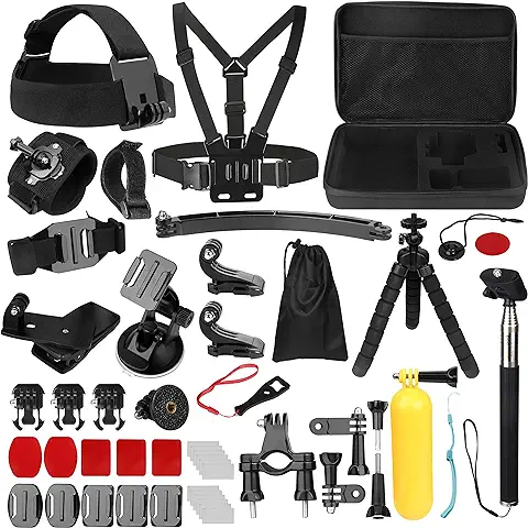 Bonvvie Kit de Accesorios para Cámara de Acción, 50-en-1 Kit de Accesorios para Cámara Deportiva GoPro Hero 11 10 9 8 Black, GoPro MAX/Fusion, Insta360, dji Osmo Action, Campark, SJCAM, REMALI  