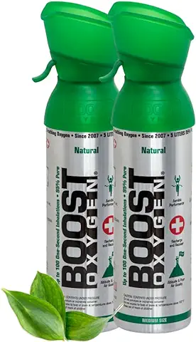 Boost Oxygen - Botella de Oxígeno Portátil - Lata de Oxigeno 95% Puro y Natural - Concentración, Recuperación, Energía, Estado de Ánimo, Mediano - 10L, 2x5L (2x Envases - 200 Inhalaciones) - Natural  