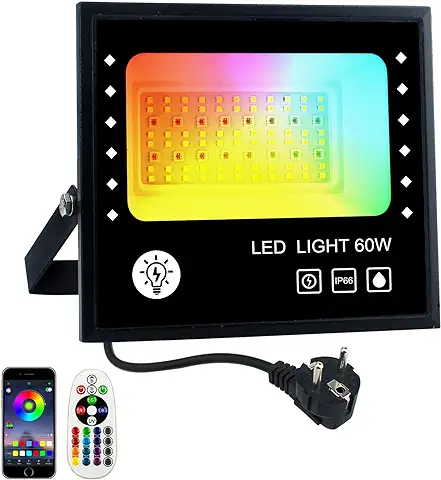 BOSITE Foco LED RGB Exterior, Focos Cambio de Color,Proyector LED RGBW,16 Millones de Color 28 Modos,IP66 Impermeable,Con APP y Mando a Distancia  