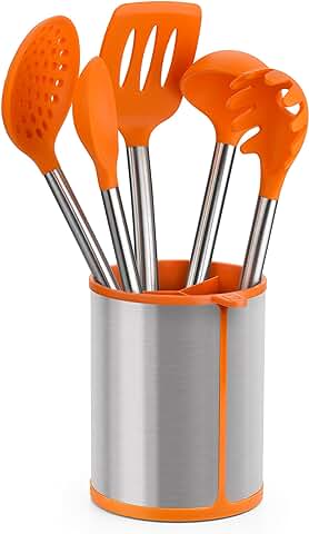 BRA Efficient Conjunto De 5 Utensilios De Cocina Y Carrusel, Acero INOX, Nailon y Silicona, Naranja, 14.5 x 15 x 37.5 cm  