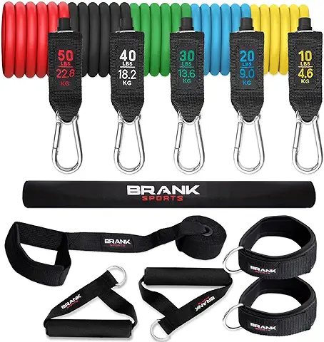 BRANK SPORTS Gomas Elasticas con Asas - Gomas y Cintas Elásticas Musculación - Esculpe y Fortalece Todo el Cuerpo - Gomas Elasticas - Gimnasio en Casa y Ejercicio en Casa  