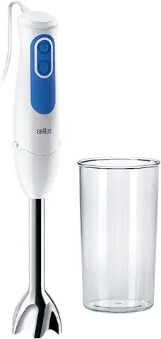 Braun MultiQuick 3 MQ 3000 WH Smoothie+ Batidora de Mano con 2 Velocidades, Tecnología de Control de Salpicaduras, Piezas Aptas para el Lavavajillas, Vaso de Plástico sin BPA de 600ml, 700W, Blanco  