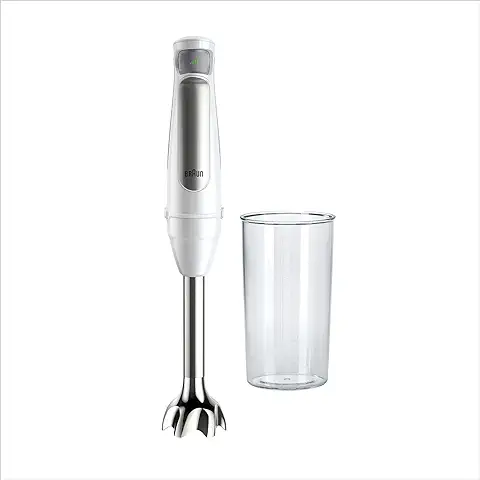 Braun MultiQuick 7 Batidora de Brazo, Tecnología de Control de Salpicaduras, Piezas Aptas para el Lavavajillas, Vaso de Plástico sin BPA de 600ml, MQ7000, 1000W, Blanco  