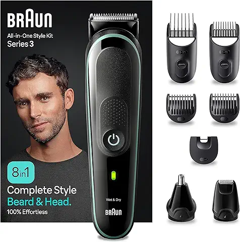 Braun Recortadora de Barba Series 3, Máquina Cortar Pelo, Cortapelos Hombre Kit 8 En 1 Para Barba, Pelo y Mucho Más, MGK3441  