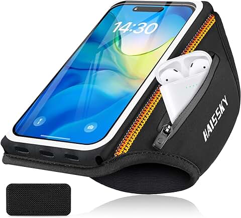 Brazalete Deportivo para Correr con Bolsa de Auriculares, Brazalete Móvil Running Ajustable Porta Movil Running para IPhone 14 Pro MAX 13 Pro 12 11 Pro, Galaxy S23 Ultra S22 S21 S20, Hasta 6,9"  