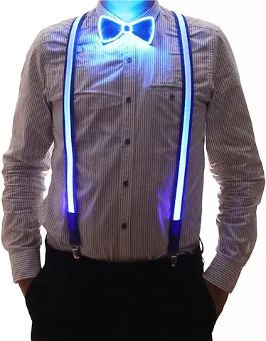 Brejkdo 2 Unids/set de Tirantes y Pajarita con luz LED para Hombre, Perfectos para Festivales de Música, Halloween, Fiestas de Disfraces  