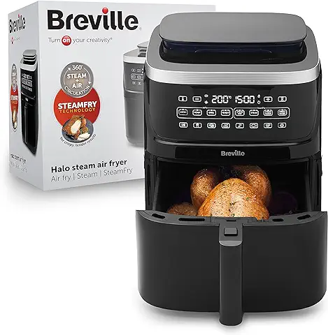 Breville Freidora de aire con Función Vapor | Freidora de aire Digital de 7L con Tecnología Vapor SteamFry | 50% más Eficiencia Energética | 1700W | Color Negro [VDF133X] | Enchufe UE  