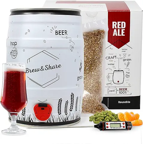 | Brew&Share | Kit para Hacer Cerveza Red Ale con Mandarina Bavaria | Fabricado en España | Tu Cerveza en 2 Semanas. Elaboración con Maltas. Fermentación en Barril. Materiales Reutilizables.  