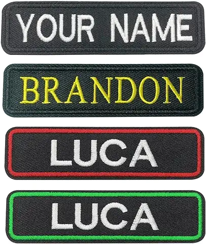 Brillina Parches de Nombre Personalizados, 2 Piezas Etiqueta de Nombre Bordada Personalizada para Chaquetas Mochilas Parches de Arnés para Perros/10 x 2,54 cm  