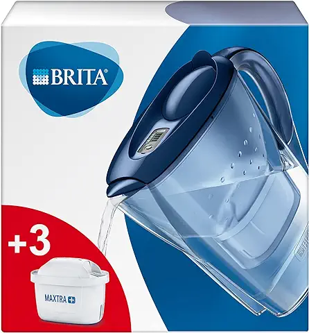 BRITA Marella Jarra con Filtro de agua para Nevera para Reducir el Cloro, la cal e Impurezas, Incluye 3 Cartuchos de Filtro MAXTRA +, 2,4 L, azul  