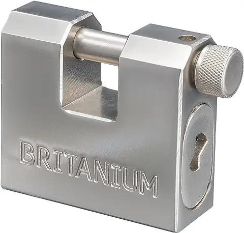 Britanium® BRX/66 Candado de Seguridad Blindado de Alta Seguridad. Cerradura para Contenedor. Cilindro de Seguridad Antitaladro y Resistente. Candados para Puertas, Motos, Cobertizos y Garajes  