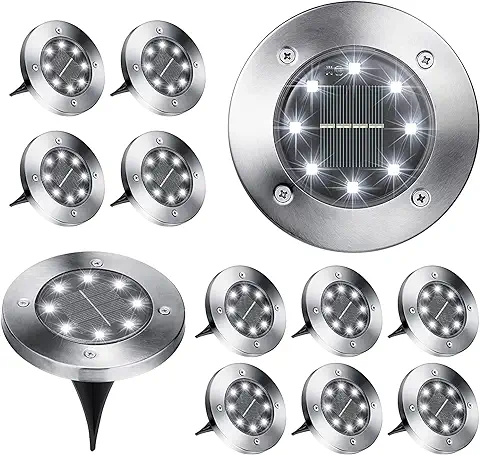 BrizLabs 12 Piezas Luz de Suelo Solar, 8 LED Luces Solares Exterior Lámpara de Jardin Impermeable Blanco Frío Luces de Tierra Iluminación para Paisaje Calzada Camino Césped Escalón Patio  