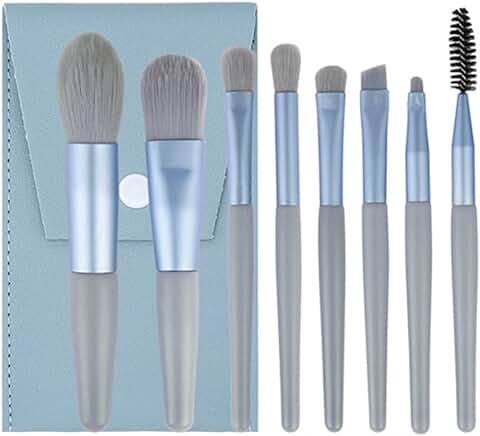 Brochas De Maquillaje, 8 Piezas Pinceles Maquillaje Brochas De Maquillaje Profesional Para Rostro y Ojos, Rubor, Contorno, Correctora, Sombra De Ojos(Paquete azul Niebla + v)  