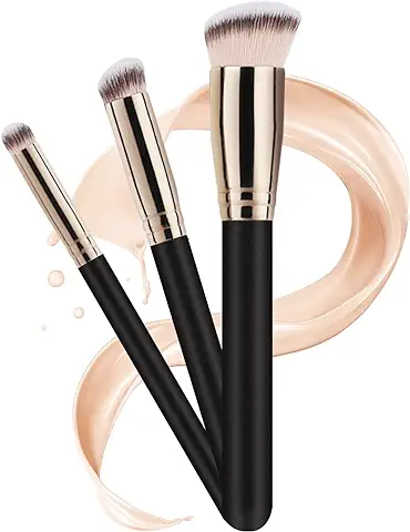 Brochas De Maquillaje Profesional, 3 Piezas Set Brocha Base Maquillaje, Perfecto Para Cualquier Look, Funciona Con Líquido, Esmalte, Crema, Esculpido, Rubor y Polvos Fijadores  