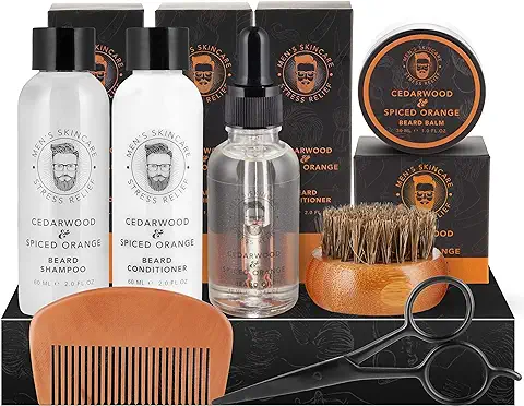 BRUBAKER Kit de Barba de 7 Piezas con Champú para Barba, Acondicionador para Barba, Aceite, Bálsamo, Cepillo para Barba, Peine, Tijeras para Barba - Regalos Hombres - Kit de Mantenimiento para Barba  