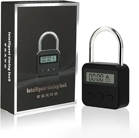 Brynnl Smart Time Lock 99 Horas de Bloqueo de Tiempo Máximo con Pantalla LCD Candado de Seguridad Recargable USB Bloqueo de Temporizador Electrónico de Metal Resistente (Negro)  