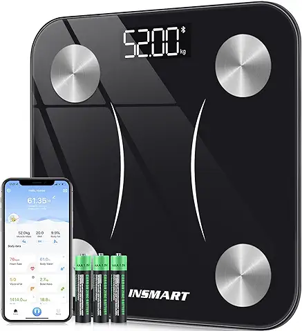 Báscula Grasa Corporal Bluetooth, INSMART Báscula Baño Digital con APP Inteligente, 13 Monitores de Composición Corporal, para Andriod y iOS, 180kg Negro  