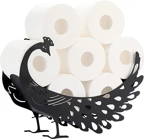 BTSKY Portarrollos de Papel Higiénico de Metal, Portarrollos de Papel Higiénico Estilo Animal Negro, Contenedor de Almacenaje de Papel Higiénico de Pared para Baño, Hogar, Cocina, Inodoro(Pavo Real)  