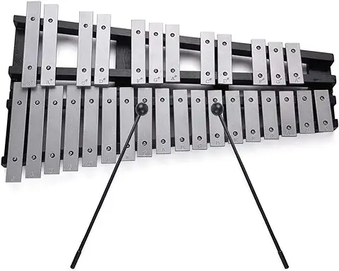 Btuty Notas Glockenspiel Xilófono Marco de Madera Plegable Barras de Aluminio Percusión Instrumento Musical Regalo con Bolsa de Transporte (30)  