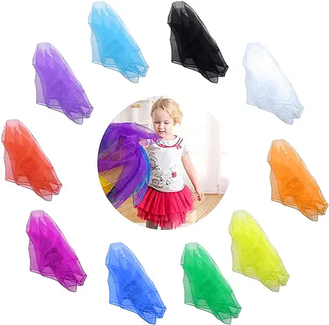 Bufandas Malabares, Pañuelos Malabares, Pañuelos de Colores para Malabares Pañuelos de Baile Multicolor Pañuelos Colores para Niños Chicas Fiestas Infantiles y Juegos Malabares 10 Colores  