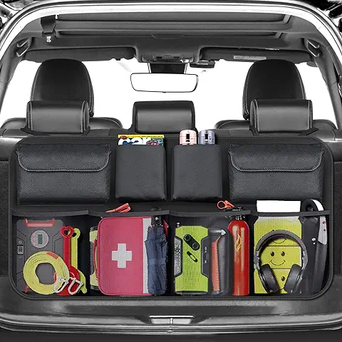 BURNNOVE Organizador de Maletero de Coche Bolsa de Almacenamiento de Maletero de Coche Impermeable Plegable de Gran Capacidad con 3 Correas Ajustables y 8 Bolsillos  