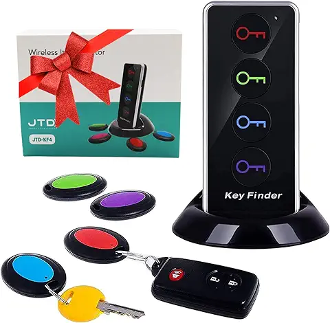 Buscador de Llaves Remoto JTD Buscador de Llaves Inalámbrico/Localizador de Artículos de RF Inalámbrico con Linterna LED y base para Teléfono Celular Keys Pets (4 Receptores, 1 Control Remoto, 1 Base)  