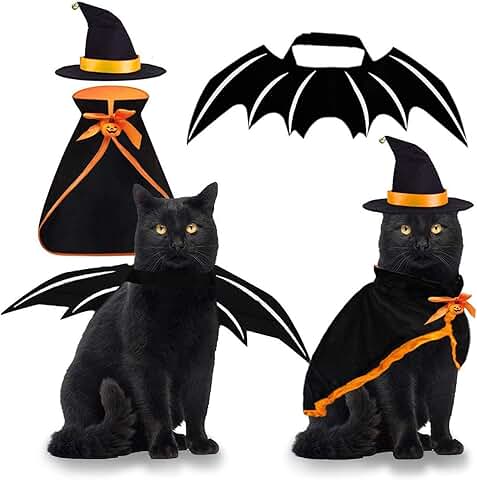 Byhoo Disfraz de Bruja de Halloween para Mascotas, Sombrero 3 Piezas para Mascotas de Disfraces para Gatos Pequeños, Perros, Decoraciones Mágicas Divertidas para Fiestas Temáticas de Halloween  