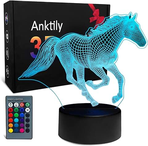 Caballo 3D Luz de Noche Ilusión óptica Luz Nocturna Infantil, Lámpara de Mesa 16 Colores Lámpara de Decoración con Control Remoto, Regalos de Cumpleaños para Niñas y Niños  