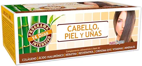 Cabello, Piel y Uñas - Ampollas Anticaída Cabello Mujer - Keratina, Colágeno Líquido, Ácido Hialurónico, Resveratrol, Coenzima Q10 y Vitaminas Para el Cabello y Uñas - 14 Viales Bebibles de Tongil  