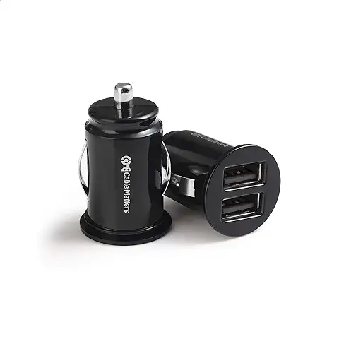 Cable Matters Paquete de 2 Cargador Coche USB Carga Rápida de 4,8A 24W con Doble Puertos USB, Compacto Cargador Mini USB Coche para Teléfonos Inteligentes y Tabletas  