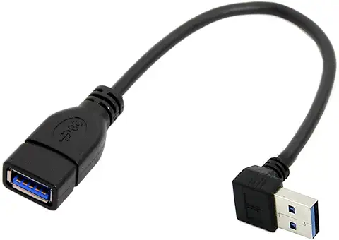 Cablecc Cable de Extensión USB 3.0 tipo A Macho a USB 3.0 tipo A Hembra, 20 cm, 5 Gbps, 90 Grados (en ángulo Hacia Arriba)  