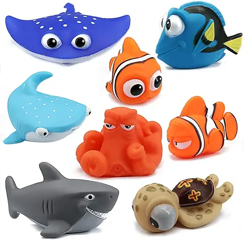 Cadoal 8 Juguetes de Baño de Buscando a Dory, Nemo, Animales Marinos Flotantes (tiburón, Pulpo, pez Payaso, Tortuga, pez Diablo), Juguete de Baño para Bebés, Niños, Ducha y Piscina  