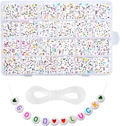 Caja Abalorios Letras Para Hacer Pulseras Acrílica - 1200 Bolas Letras Pulseras Manualidades - Abalorios Letras Para Pulseras Colores - Piezas Letras Pulseras y Collares Niños, Abalorios Letras Niños  