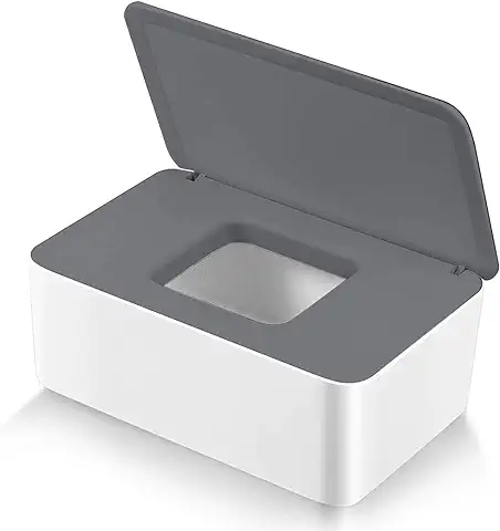 Caja para Toallitas Húmedas, Dispensador de Toallitas de Pañal Caja, Caja de Servilletas, Bebé Caso Titular Caja, Pañales de Bebé Mojado Tejido Caja (Gris + Blanco)  