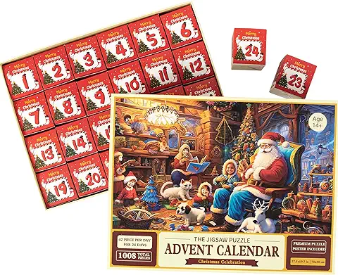 Calendario de Adviento 2023, Rompecabezas de Navidad, Calendario de Cuenta Regresiva de 24 Días para Nochebuena, Rompecabezas de Navidad de 1008 Piezas para Niños, Adultos, Familias, Regalos de  