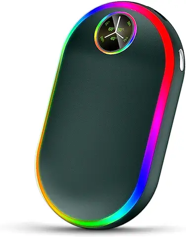 Calentadors de Manos Recargable con Luces (7 Colores), 10000mAh Calentador de Bolsillo Reutilizable USB, Power Bank Portátil Eléctrico Calentadores, Regalo de Invierno  