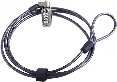 CaLeQi Cable de Seguridad con Cerradura de Combinación para Ordenador portátil, Ordenador, Monitor LCD, 2 m de Cable Negro (Bloqueo de Computadora)
