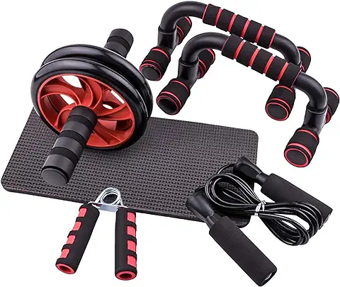 Calma Dragon Set de Ejercicio en Casa 5 en 1,Rueda Abdominal, Soporte para Flexiones, Fortalecedores de Manos, Cuerda de Saltar, Gimnasio Fitness en el Hogar, Juego de Ejercicio con Rodillo para Abdominales  