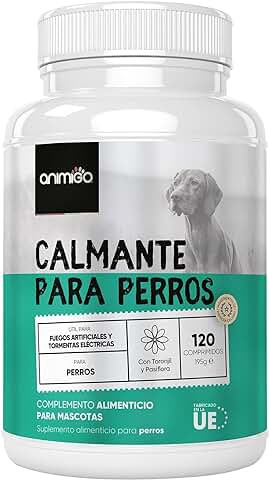 Calmante para Perros - 120 Comprimidos Sabor a Pollo | Tranquilizante para Cachorros - Antiestrés Natural con Vitamina B1 | Alivio en Perros de Ansiedad por Separación y Relajante Petardos  