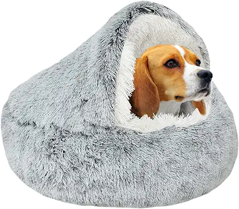 Cama de Felpa Calmante para Gatos y Perros en Forma de Dónut. Cojín Cálido y Suave con Cómoda Esponja, Inferior Antideslizante. Para Mascotas Pequeñas y Medianas (65 cm, Gris)  