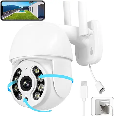 Camaras de Seguridad Exterior, PTZ Camara Vigilancia WiFi Exterior Auto Seguimiento, Visión Nocturna Color, Compatible con Alexa, Audio Bidireccional, Alarma, Detector de Movimiento  