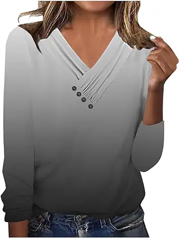 Camiseta de Manga Corta Mujer Elegante Blusa de Algodón Sólido para Mujeres Camiseta Oscilante de Cuello V Camiseta Tunic de Verano/otoño Camiseta de Flores de Talla Británica Suéter  